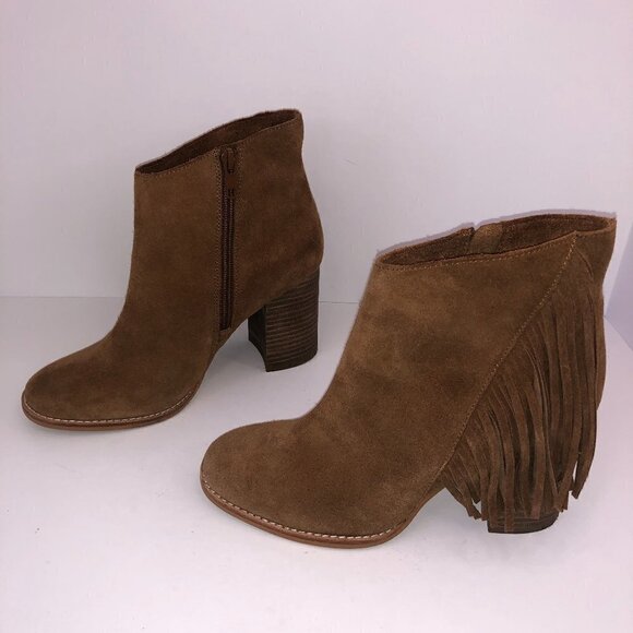 Arturo Chiang Reiden Suede Fringe Ankle Booties Warm Brown Boots Women's Size 7 - Picture 2 of 13